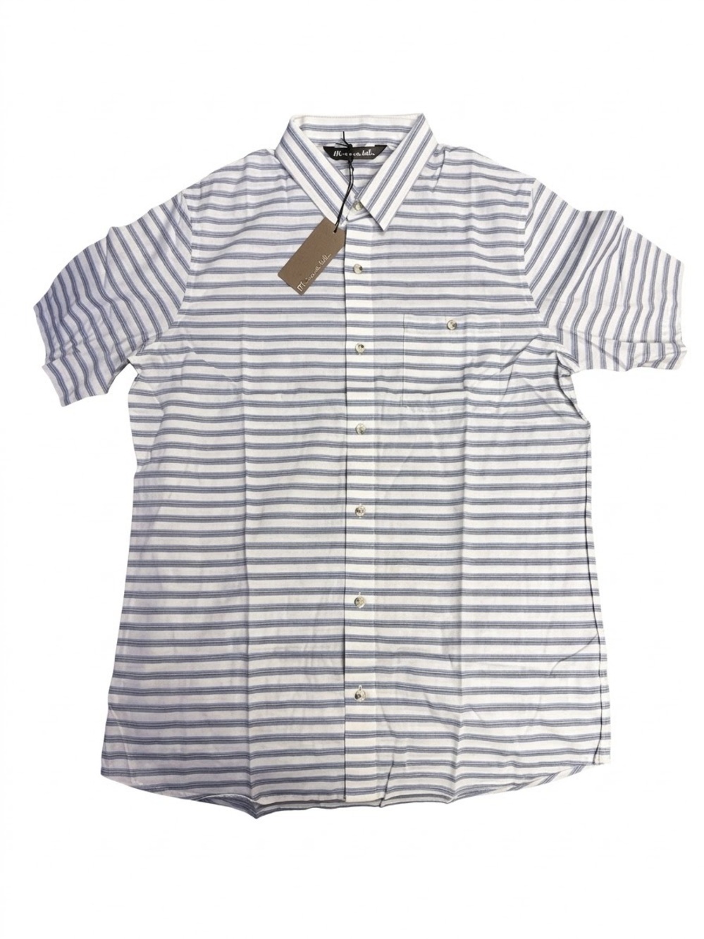 TravisMathew Short-Sleeve Stripe Button-Down Shirt - White & Light Blue